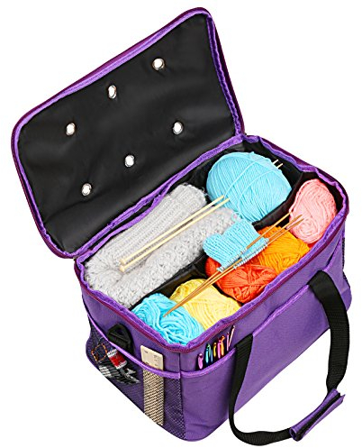 LEMESO STRICKTASCHE ZUR AUFBEWAHRUNG VON Wolle Aufbewahrungstasche für Wolle Stricknadeln Häkelnadeln Set Zubehör zum Transportieren von Strick-/Häkeln