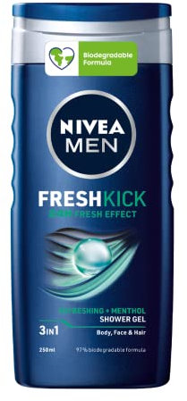 NIVEA MEN Cool Kick Fresh Effect Doccia shampoo in confezione da 6 x 250 ml, Bagnoschiuma uomo per corpo, viso e capelli, Shampoo uomo al profumo di Mentolo
