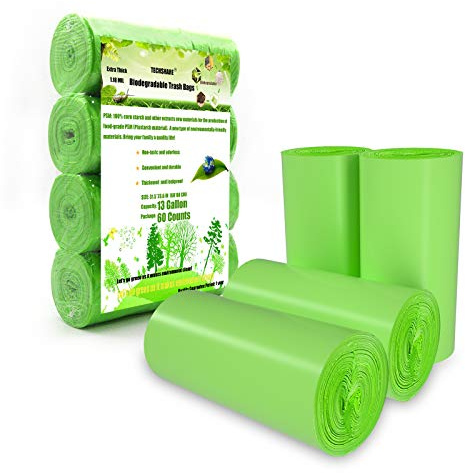 Trash Bags Biodegradable, Strong Rubbish Bags, Trash bags Recycling & Degradable Garbage Bags, Compostable Bags (Green, 13 Gallon)