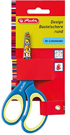 herlitz 10897163 Ciseaux de bricolage design pour gauchers, ronds, couleurs assorties (pas de choix de couleur possible), 1 pièce