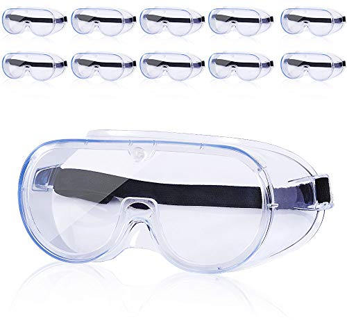 Schutzbrille, medizinische Augenschutzbrille, Anti-Spittel/Speichel-Tropft, Antibeschlag/Dampf/Staub/Wind, Vollsicht-Brille, flüssigkeitsbeständige Sicherheitsbrille mit klaren Gläsern (10 Stück)