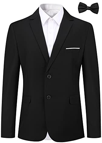 Allthemen Sakko Herren Slim Fit Sportlich Anzugjacke mit Fliege Zwei Knöpfe Herren Blazer für Business Hochzeit Freizeit Schwarz XL