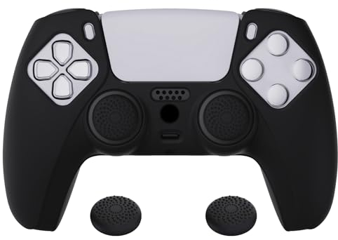 playvital Coque pour ps5 Manette Housse Protection avec Capuchon pour ps5 Grips Joystick Cover Skin Silicone,Pure Série-Noir