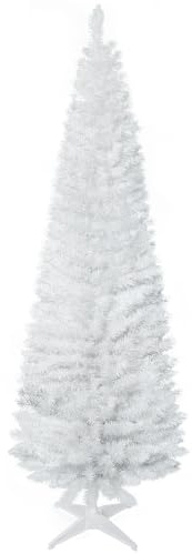HOMCOM Albero di Natale Artificiale 180 cm con Rami Realistici, Albero di Natale Alto e Stretto con Base in Plastica, Bianco