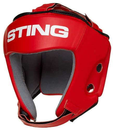 STING IBA Wettkampf-Kopfschutz, anatomisch geformter Box-Kopfschutz mit Sicherheitspolsterung für Damen und Herren, ideal für Boxen, MMA, Muay Thai, Kickboxen und mehr, Rot, X-Large