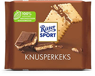 Ritter Sport Knusperkeks 100 g, Vollmilchschokolade mit Butterkeks und Kakao-Creme, Schokolade mit Butterkeks, knusprige Tafelschokolade