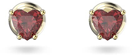 Swarovski Stilla stud earrings, Heart, Red, Gold-tone plated