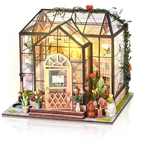 Cuteefun DIY Miniatur-Haus Bausatz mit Möbel und Werkzeug | für Erwachsene zum Bauen von DIY Handwerkshaus Modellbausatz, Machen Sie Ihr eigenes kreatives Geschenk (Gewächshaus)
