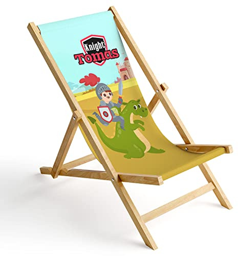 Ferocity Kinder Holz-Liegestuhl Personalisierbar Klappbar Klappliegestuhl Sonnenliege Strandstuhl Wechselbezug Motiv Ritter [119]