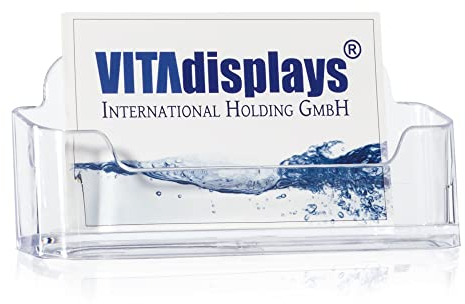5 Stk. DIN A7 Tisch-Visitenkartenhalter im Querformat, transparenter und standfester Visitenkartenspender, Visitenkartenständer, glasklarer Visitenkartenaufsteller für A7 Flyer und Visitenkarten