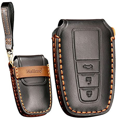 KUNIO Autoschlüssel Hülle Passt für Toyota Camry CH-R Prius RAV4 86 Corolla Yaris Land Cruiser Prado Leder Schlüsselanhänger Schutzhülle Schlüssel Cover Schlüsseletui 3 Tasten Schwarz