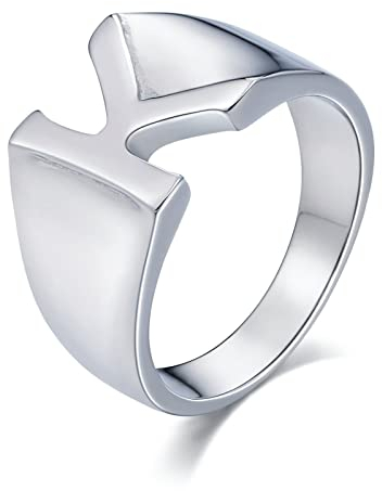 Whoiy Silberring Herren, Ehering mit Gravur 14mm Edelstahl Siegelring Buchstabe K Ringgröße 60 (19.1) Gravierbar