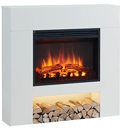 FLAMME 37 Beadell Electric Fireplace Suite White Colour Includes 2000w Heater with Glass Fronted Flame Effect, Remote Control