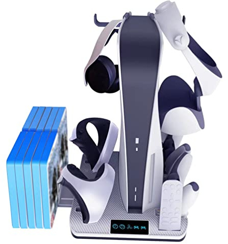LiLiTok Cooling Stand Compatible with PS5/PS VR2 Console Dual Controller Charger, VR2 Handle Charging Dock for Headphones Storage CD VR Accessories
