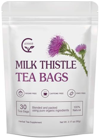 Organic Milk Thistle Tea Bags, Liver Support Herbal Tea, Caffeine Free, 30 Tea Bags