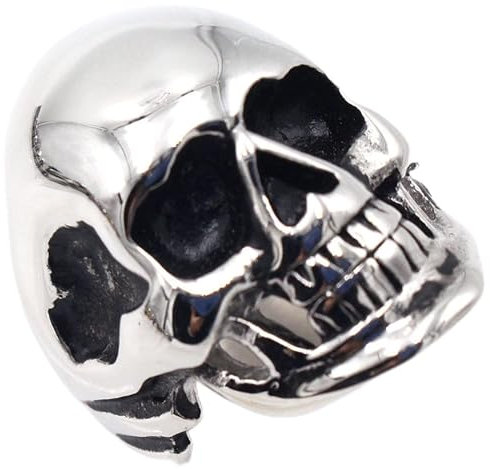BCughia Vorsteckring Silber, Herren Ring Breit Titan Stahl Silberner Polierter Totenkopfring Hochzeit Ringe Geschenk Größe 62 (19.7)