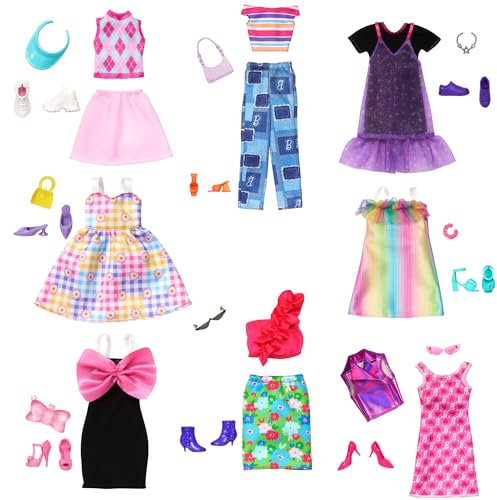 Barbie - Set di abiti e accesori per le bambole, include 13 vestiti, 8 accessori e 8 paia di scarpe per 65 look unici, giocattolo per bambini, 3+ anni, HRG56