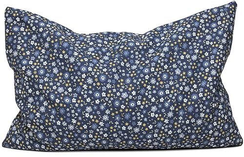 Zirbenkissen 30x20cm Bio-Baumwolle Blümchen-blau + Bio-Inlett - 100% naturrein. Duftkissen mit Zirbenspäne