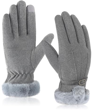 GLGHMH Women Winter Warm Gloves,Grey Fabric Thick Fleece Lined Gloves, Thermal Touchscreen Gloves Ladies Winter Present for Dressing Cycling Skiing Running Outdoor Sports