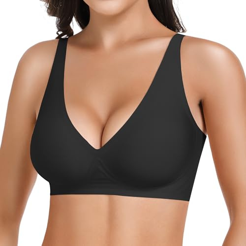 HBselect Soutien-Gorge sans Couture Femme sans Armatures Décolleté en V | Bralette Soutien-Gorge Souple Push-Up Rembourré Bustier Classique T-Shirts Soutien-Gorge Seamless avec Extension