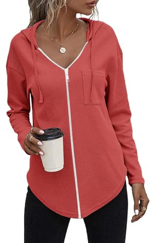 Cuptacc Sudadera De Mujer Con Cremallera Y Capucha 2024 Moda Camiseta Manga Larga Primavera Deportes Camisa Elegante, fucsia, S