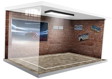 EHJRE Vitrine de Voiture Miniature 1/18 avec Éclairage, Scène de Parking en PVC et Acrylique, Protection et Mise en Valeur des Modèles pour Collectionneurs de Véhicules, Briques Rouges