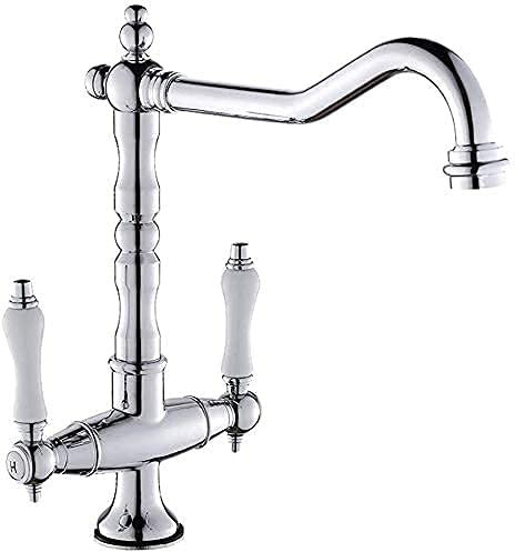 -Faucet Bathroom Mixer Tap Traditional Kitchen Sink Mixer Tap Double Handle Solid Brass Kitchen Tapque Bronze Brass Classic Faucetronze/Black (Color : Cromo)