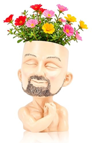 Cyrank Gesichts-Pflanzgefäß, Männer-Gesichts-Blumentopf, Niedlicher Kopf-Pflanzgefäß, Kunstharz-Blumentopf, Sukkulenten-Topf, Pflanztöpfe Mit Drainagelöchern(#2)