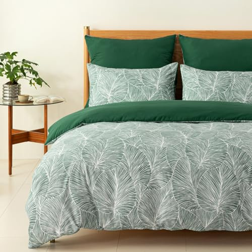 Tokokimo Set di biancheria da letto con copripiumino in microfibra morbida, 260 x 220 cm, con 2 federe, colore verde smeraldo, motivo a foglie tropicali, colore verde