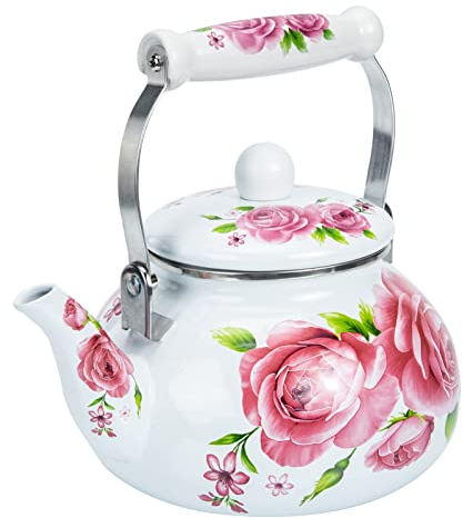 LeGDOr Emaille Wasserkocher Keramik Teekanne Teekessel Topf Edelstahl Teekanne Camping Heizung Schokolade Kaffee Camp Heizung Camping Kaffee Wasserkrug Haushalt Teekessel mit Deckel Emaille Topf