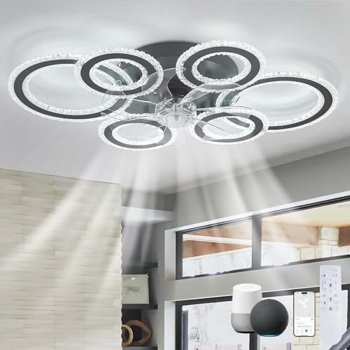 Alexa Smart Ceiling Fans with Lights Reversible Dimmable LED Ceiling Light with Fan and Remote Control Silent DC Fan Light 6 Speed Indoor Bedroom Large Modern for Living Room, Kitchen, Lounge-Black