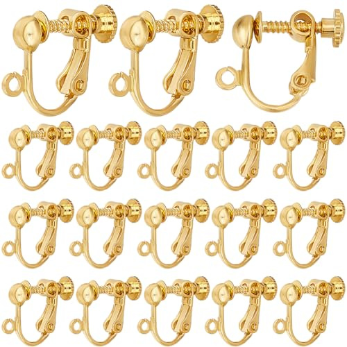 SUNNYCLUE 1 BOX 40 STK. Messing Ohrclip Komponenten Mit Schraubverschluss Ohrring Konverter Silber Goldene Ohrclips Nicht Durchbohrte Ohrclip Beschläge Großpackung Zur Schmuckherstellung Zubehör Damen