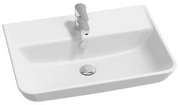 Jacob Delafon Lavabo Struktura 65 cm, Fixation murale, Céramique, Blanc | Céramique recyclée (10%). Grand format. Lignes géométriques adoucies