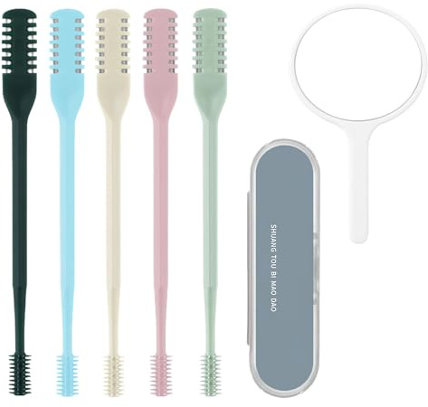 5 cortador de Pelo Nasal Portátil, Depiladora de Pelo de Nariz Manual de Doble Cara Recortador de Pelo de Nariz Giratorio de 360 grado Cortapelos Nasales Tijeras de Limpieza con pequeño espejo blanco