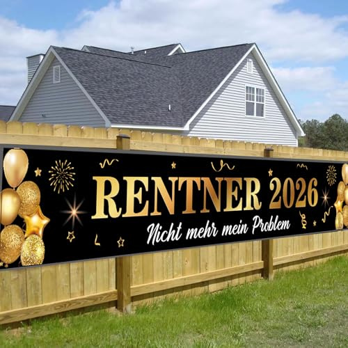 Ruhestand Deko Banner Schwarz Gold Rentner 2026 Renteneintritt Party deko | Rente Banner 40 * 270cm Ruhestand Geschenk Männer Frauen Hängende Dekoration für Rentner Abschiedsfeier Feierabend