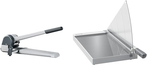 Leitz Set Superlocher mit Precision Office Hebelschneider A3, Extra großer Locher für das Büro, Für 250 Blatt, Papierschneidemaschine mit 457 mm Schnittlänge bis zu 15 Blatt, 51820084 + 90220000