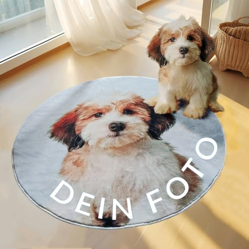 MILOCHEN Personalisierte Teppich Rund mit Foto Bedrucken Lassen | Waschbarer Teppich Kurzflor rutschfest Flauschig Weich, Personalisierte Geschenk