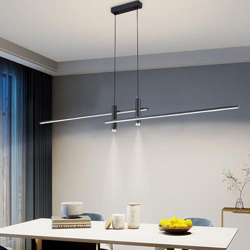 Deliouay Suspension moderne LED pour salle à manger - Intensité variable - Avec télécommande - Hauteur réglable - Pour cuisine, bureau, salon - Noir - 90 cm