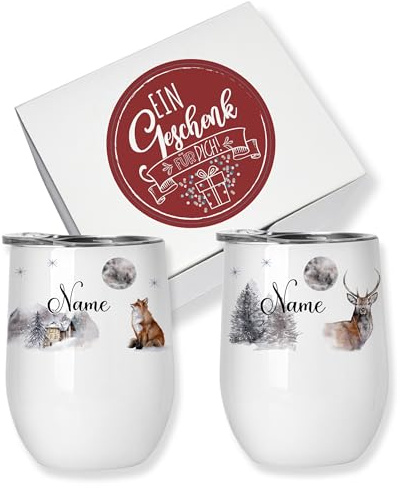 GRAZDesign Weinbecher Edelstahl mit Namen Geschenkset Weihnachten mit zwei Namen für Glühwein und Punsch