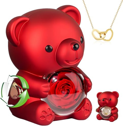 Aloskart Ours Rose Eternelle, Ourson Rose Eternelle avec Boîte à Bijoux Cachée et Collier en Forme de Cœur, Cadeau Noel Femme Original Utile, Cadeau Anniversaire Femme, Saint-Valentin