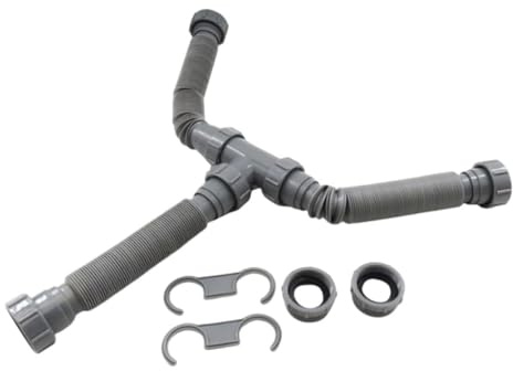 WAZUBC Kit di Scarico per Doppio Lavello, 45mm Universale Doppio Lavello Design Espandibile Tubo di Scarico per Lavello da Cucina Kit per Lavabo, Lavello da Cucina
