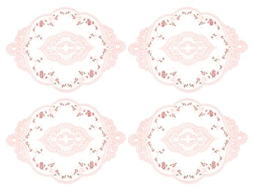 sourcing map 4 x Retro-Spitzen-Tischsets, 30,5 x 43,2 cm, oval, bestickt, französische Häkeldeckchen, Untersetzer, Tassenmatte für Zuhause, Hochzeit, Rosa