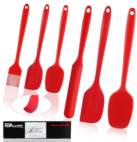 Beylce Spatola Silicone Set, Spatola da Cucina Utensili, Elevata Resistenza al Calore, Antiaderente, Senza BPA, Lavabile in Lavastoviglie, 6 Pezzi Rosso