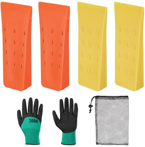 QUARKZMAN Cunei da Abbattimento in Plastica 4pz Cuneo Anteriore ABS 152 mm Cuneo Spaccalegna per Legna Cuneo per Alberi Legno con Guanti con Borsa per Chiave Percussione, Arancione, Giallo