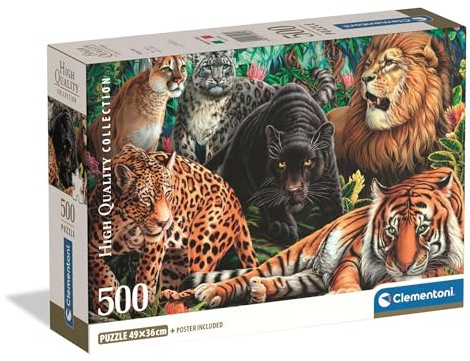 Clementoni Puzzle Collection - Wild Cats 500 Stücke | Compact box - Puzzle für Erwachsene 14 - 99 Jahre, Geschenk für Mann und Frau, Made in Italy, 35584