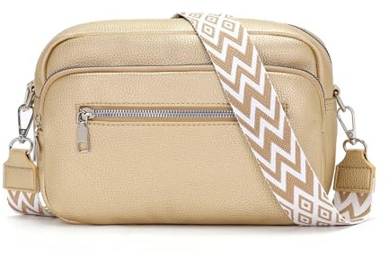 RQJZ 26x18cm Damen Umhängetasche Klein mit Breitem Gurt Stylish Crossbody bag Vegan Leder Verstellbare Schultertasche Hobo Handtasche für Alltag & Reisen Roségold