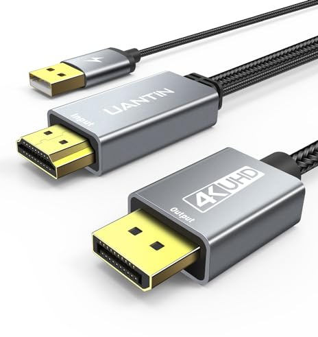 UANTIN Active HDMI to DisplayPort Cable (4K 60Hz,1080p@120Hz) 10FT Uni-Directional HDMI Source to DP Monitor Adapter Display Port Cord Compatible with PC,Laptop,AMD,NVIDIA,PS5,Xbox
