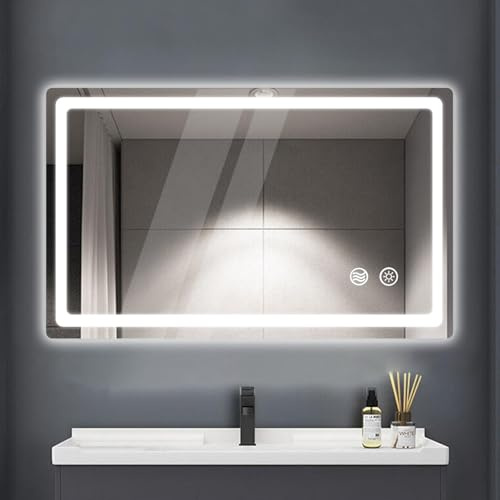 KLGFI LED Badspiegel mit Beleuchtung, Stecker, Beschlagfrei - 60x80cm | Spiegel mit Licht fürs Bad mit , Touch-Schalter und Beschlagfrei-Funktion, Wandspiegel für das Badezimmer