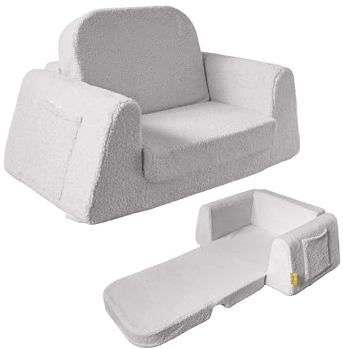 BanaSuper Sofá Cama Infantil 2 en 1, Sillón Convertible y Cama Plegable para Niños, Tejido Sherpa Suave, Funda Desenfundable Lavable, Regalo del Niño y Cumpleaños, Gris
