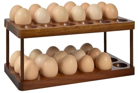 14 x 29 x 13 cm Portauova in legno con 2 ripiani, contenitore salvaspazio per uova da banco, organizer per uova a doppio strato per cucina frigorifero